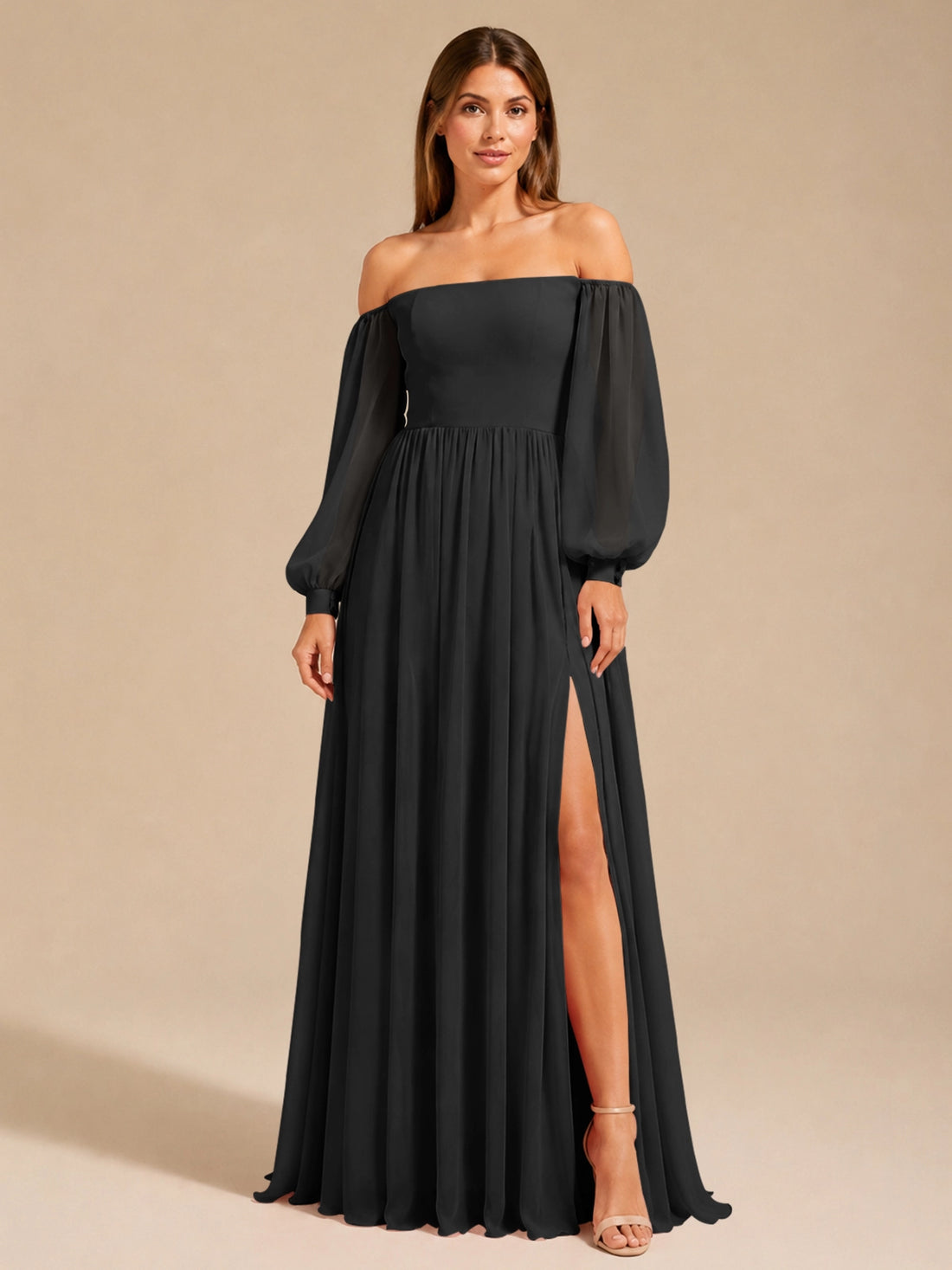 A-line Bridesmaid Dress with Long Bishop Sleeves 