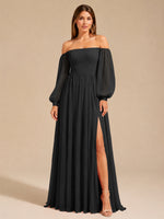 A-line Bridesmaid Dress with Long Bishop Sleeves 