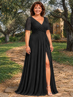 Surplice Neckline Mother of the Bride Dress with Slit-Plus Size 