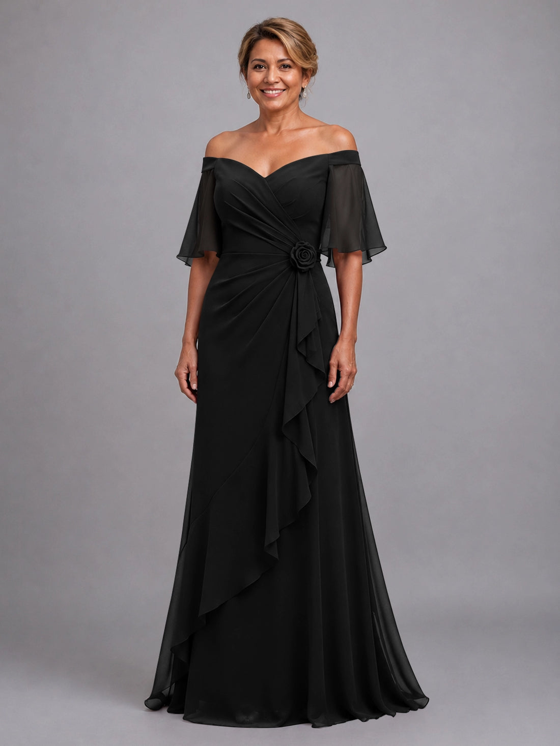 Chiffon Mother of the Bride Dress with 3D Rosette 