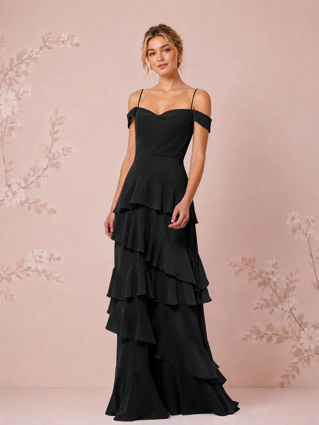 Chiffon Bridesmaid Dress with Tiered Ruffles 