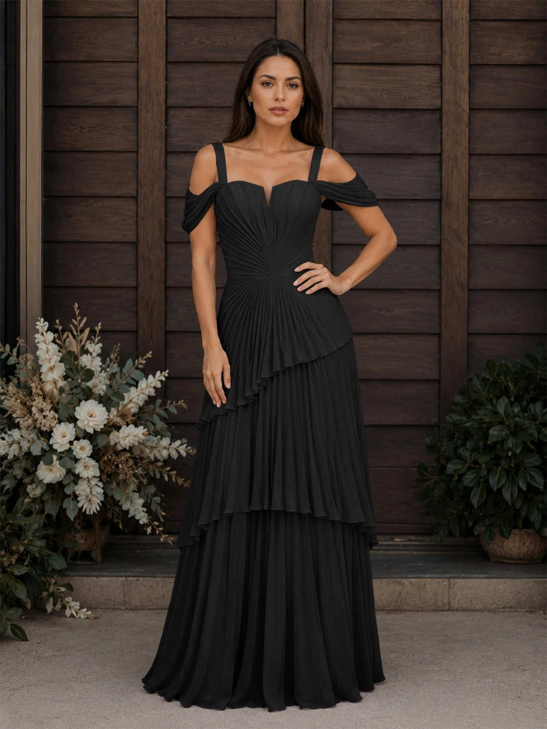 Chiffon Bridesmaid Dress with Cold-Shoulder 