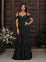 Chiffon Bridesmaid Dress with Cold-Shoulder 