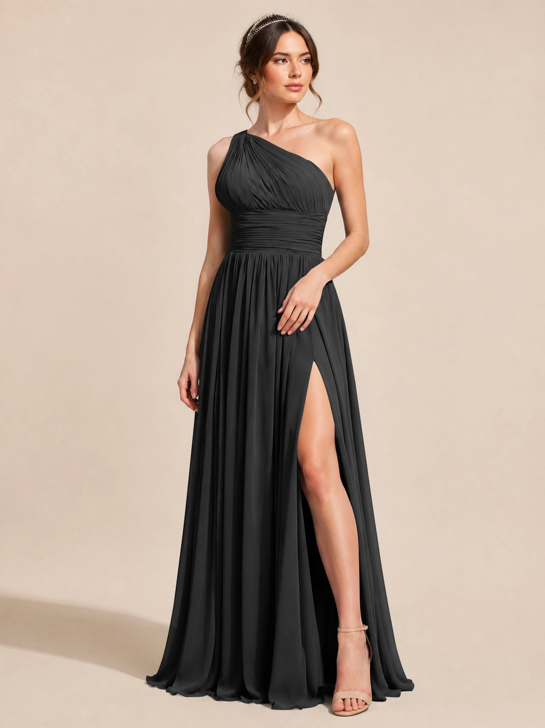 Chiffon Bridesmaid Dress with One-Shoulder Neckline 