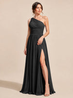 Chiffon Bridesmaid Dress with One-Shoulder Neckline 