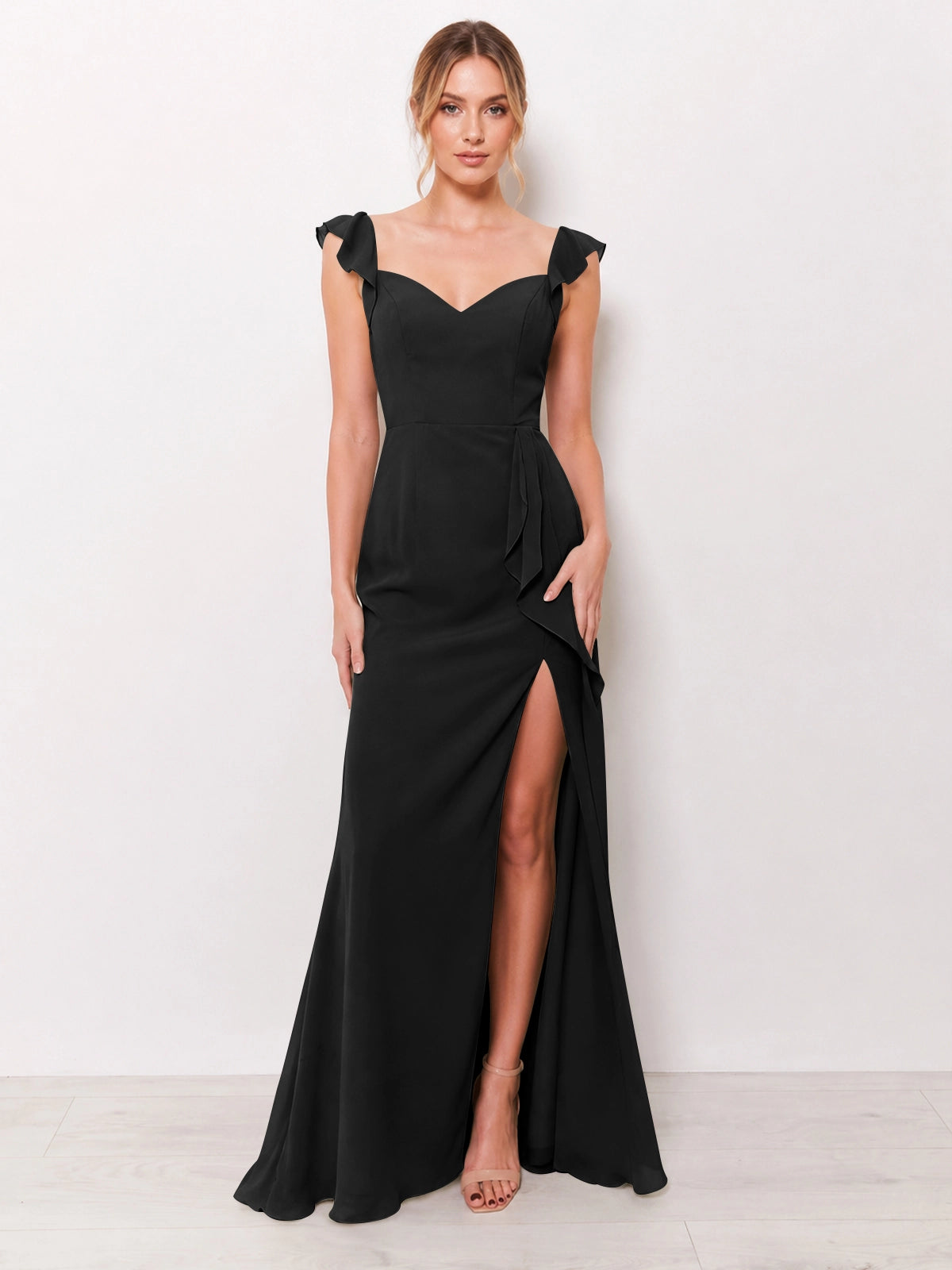 Chiffon Bridesmaid Dress with Ruffle Straps 