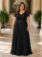 Short Sleeves Chiffon Dress-Plus Size 