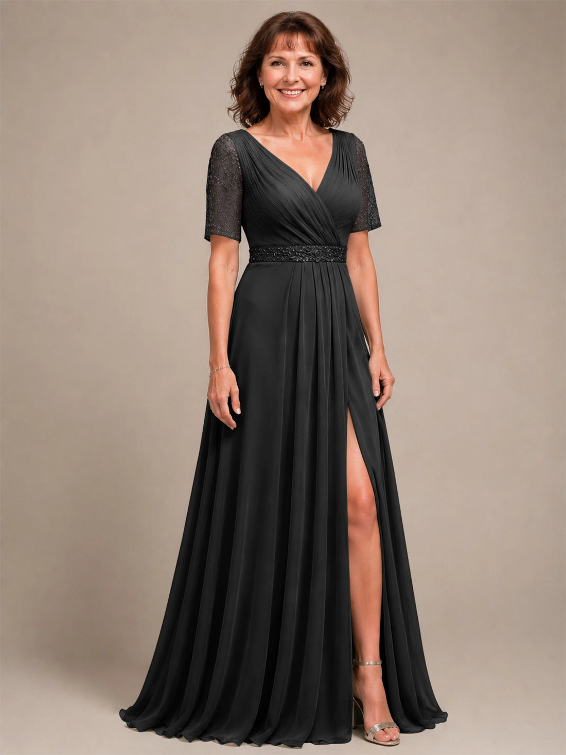 Surplice Neckline Mother of the Bride Dress with Slit 