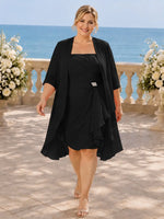 Ruched Chiffon Two-Piece Dress Set-Plus Size 