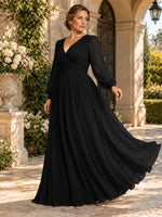 Chiffon Mother of the Bride Dress with Long Sleeves-Plus Size 