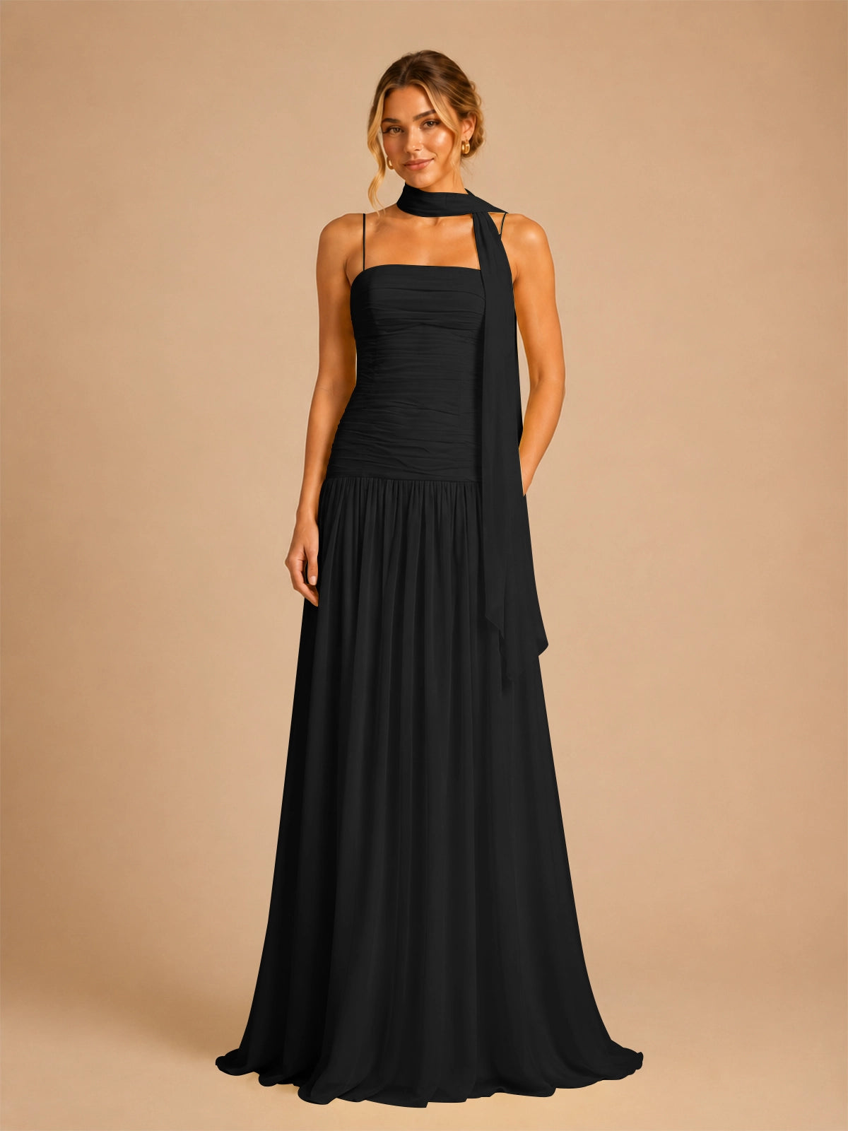 Chiffon Bridesmaid Dress with Scarf Detail 