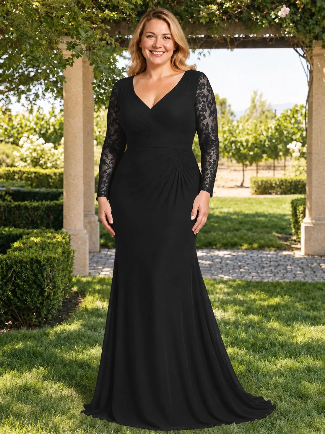 Mermaid Mother of the Bride Dress with Long Lace Sleeves-Plus Size 