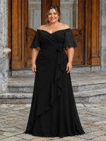 Chiffon Mother of the Bride Dress with 3D Rosette-Plus Size 