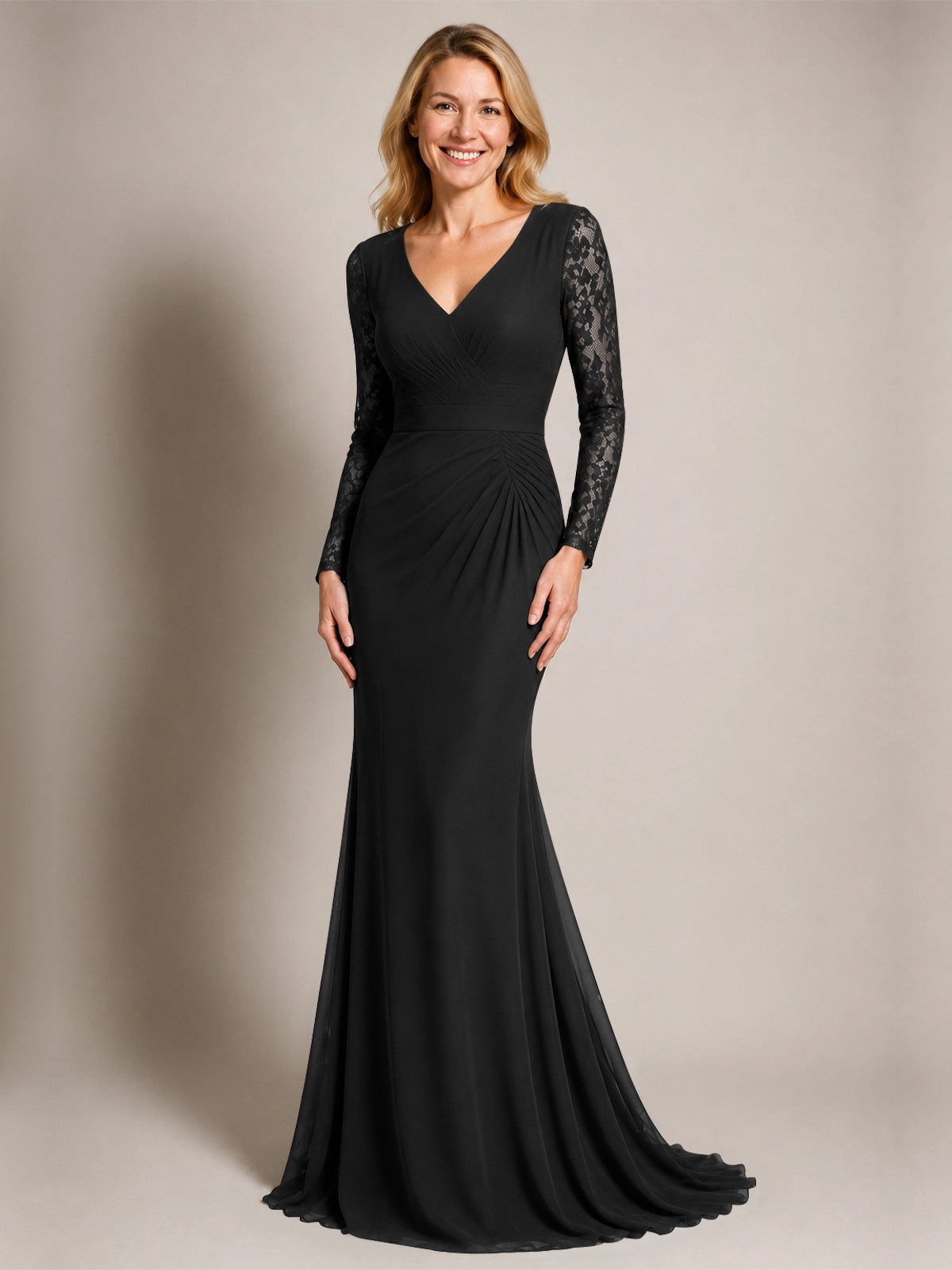 Mermaid Mother of the Bride Dress with Long Lace Sleeves 