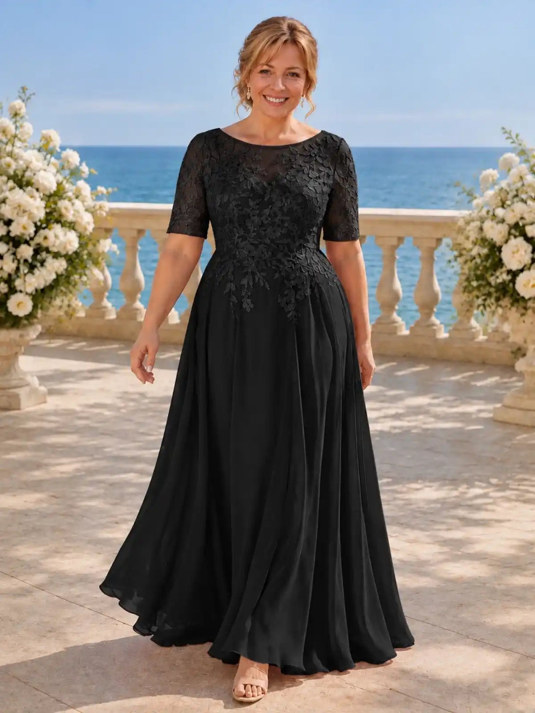 Lace Mother Dress with Half Sleeves-Plus Size 