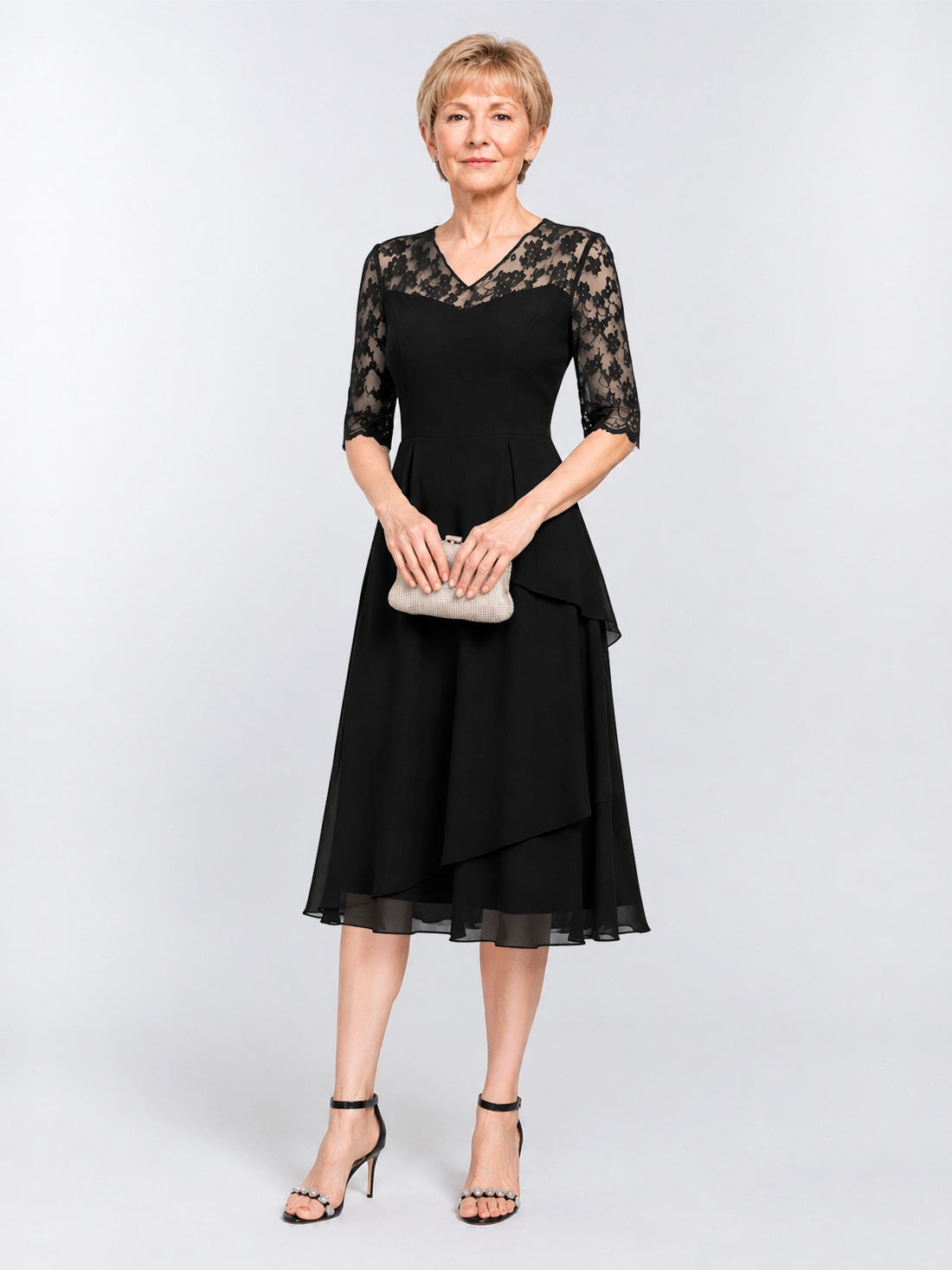A-line Mother of the Bride Dress with Lace Sleeves 
