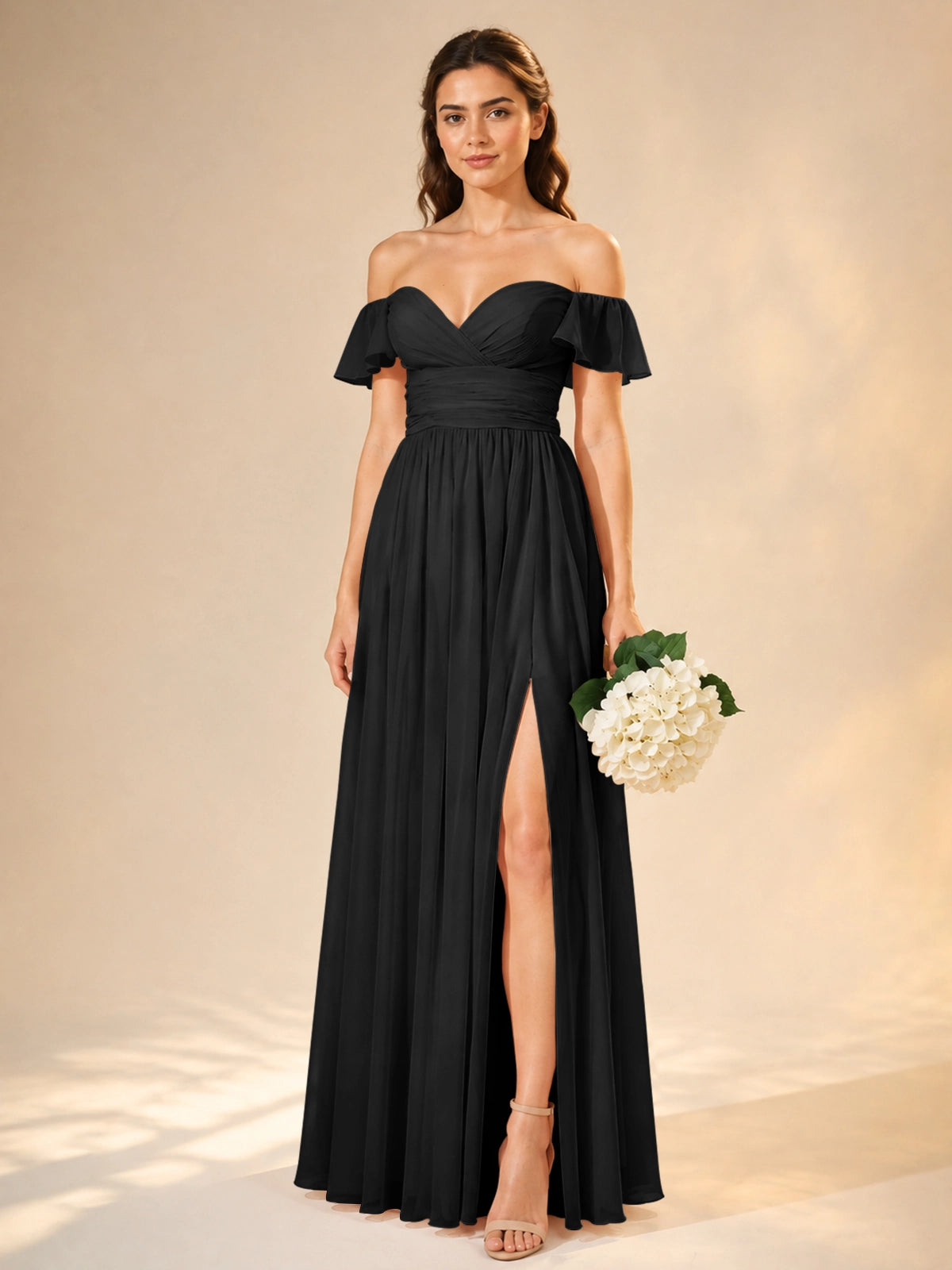 Chiffon Bridesmaid Dress with Cap Sleeves 