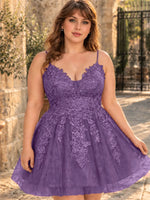 Applique Soft Tulle Mini Dress-Plus Size 