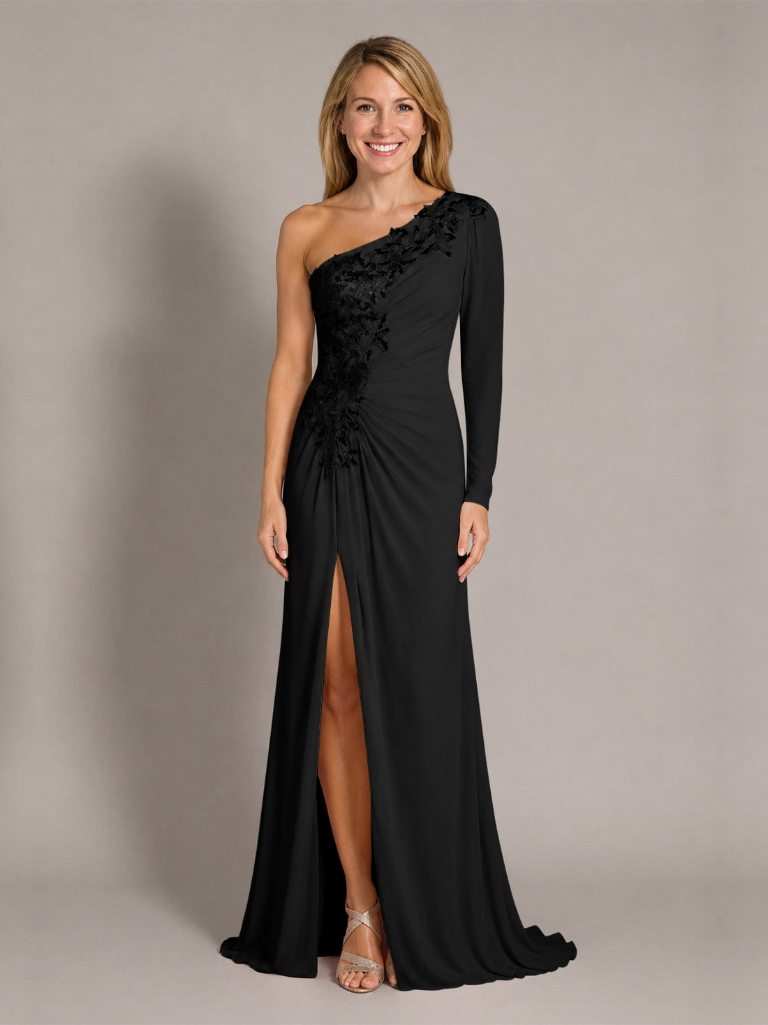 One-Shoulder Mother of the Bride Dress with Appliques