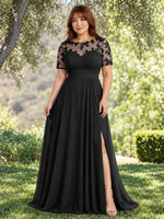 Lace Mother of the Bride Dress with Illusion Neckline-Plus Size 