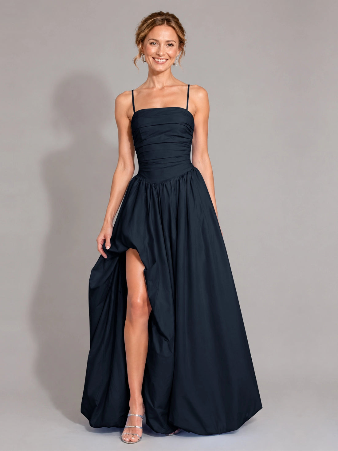 Iridescent Taffeta Prom Dress with High Slit 