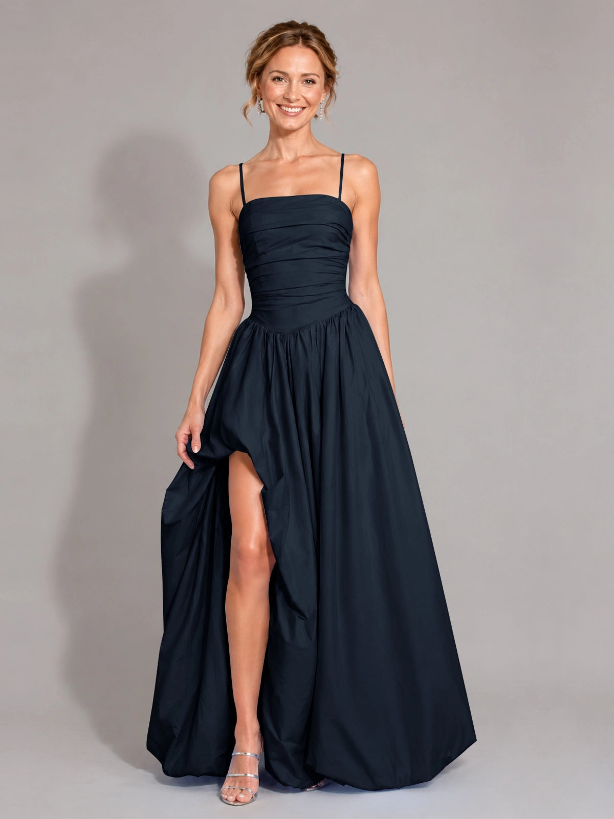 Iridescent Taffeta Prom Dress with High Slit 