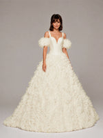 3D Floral Wedding Dress with Off-the-Shoulder Sleeves 