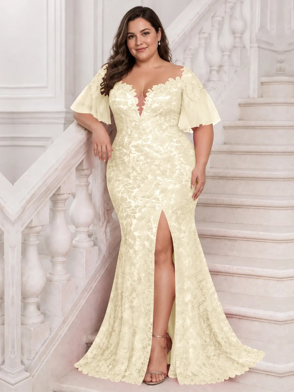 Mermaid Mother of the Bride Dress with V-neck-Plus Size 