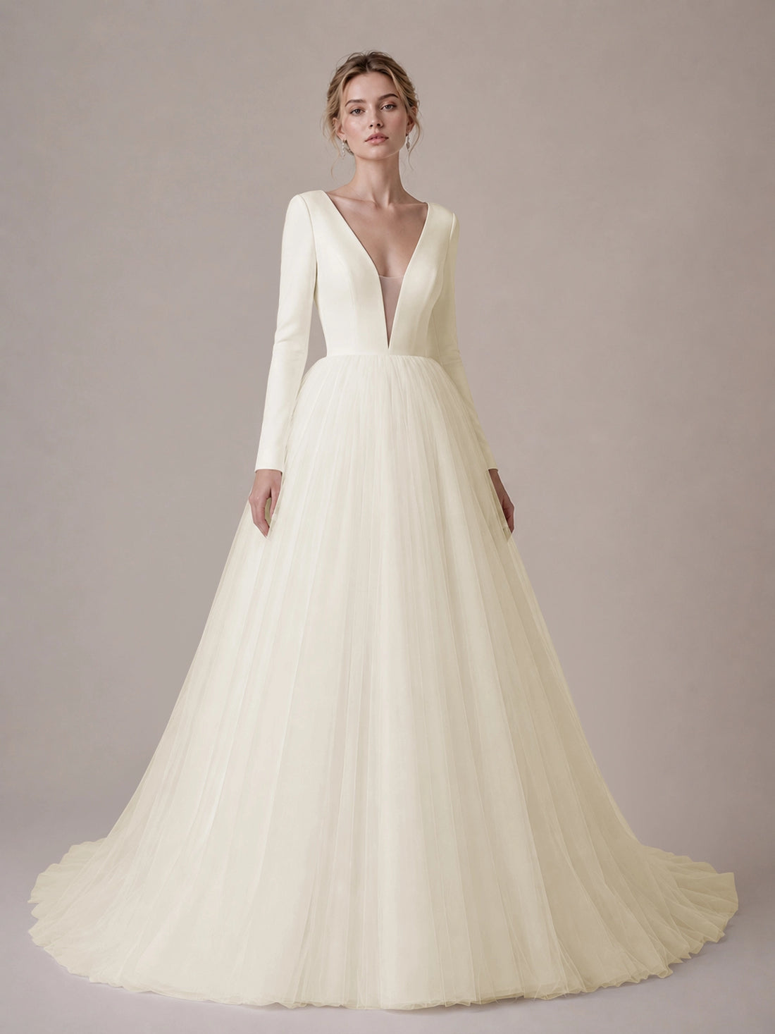 V-Neck Wedding Dress with Long Sleeves 