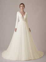 V-Neck Wedding Dress with Long Sleeves 
