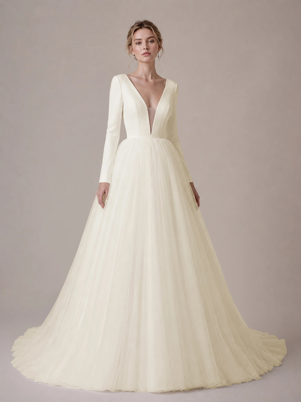 V-Neck Wedding Dress with Long Sleeves 
