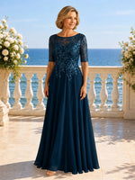 Applique Half Sleeves Chiffon Dress 