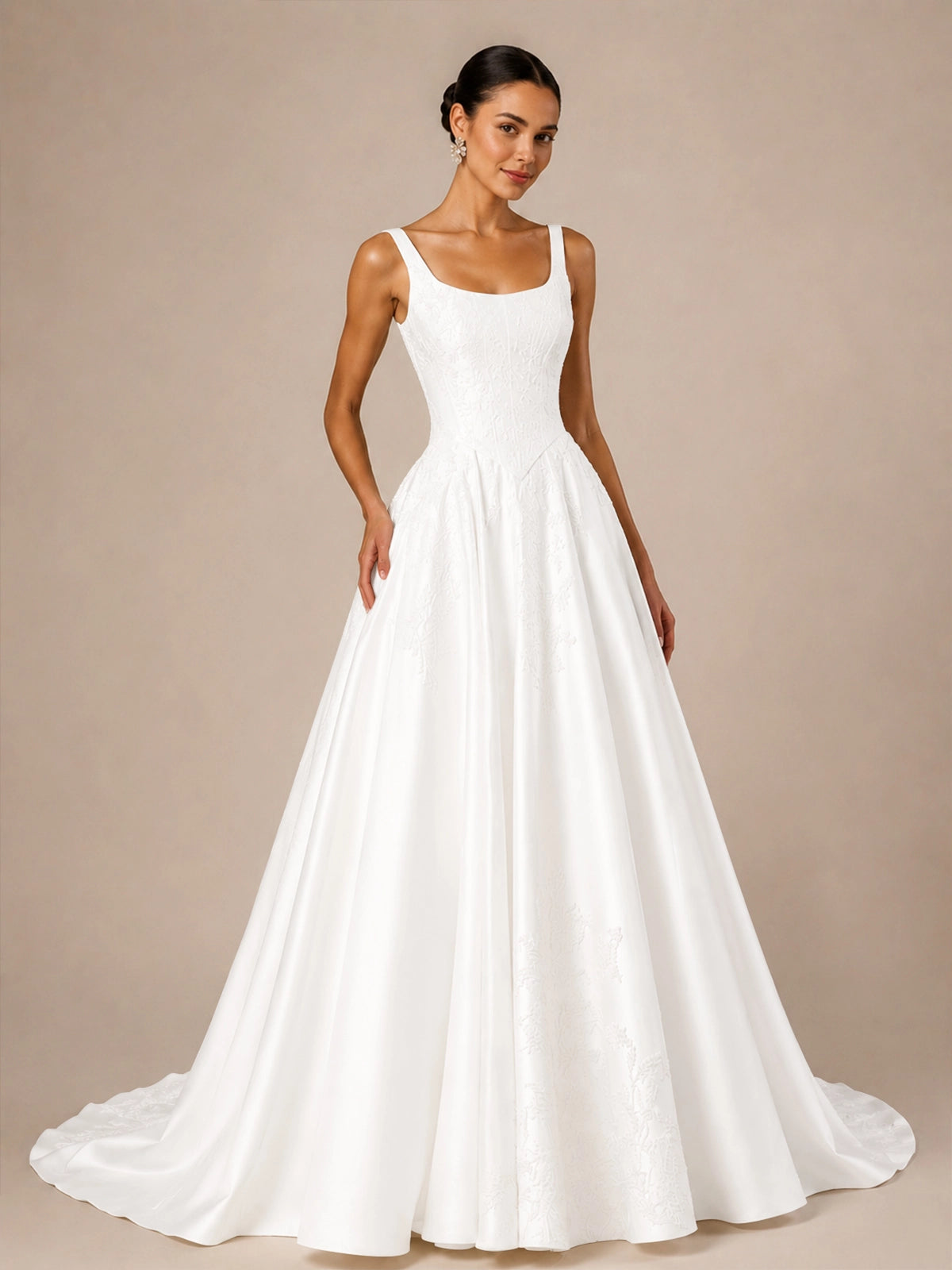 Stretch Crepe Wedding Dress with Lace Embroidery