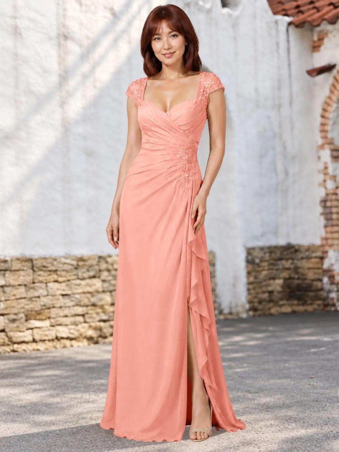 Chiffon Mother of the Bride Dress with Lace Appliques 