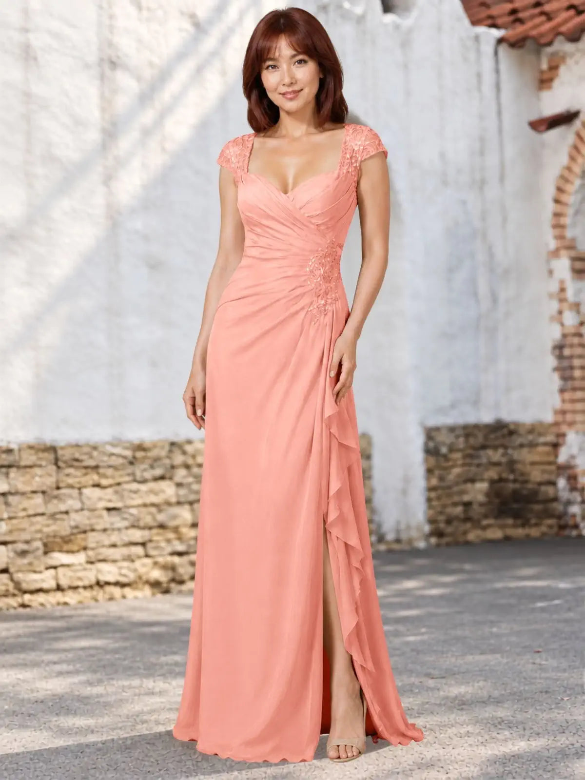 Chiffon Mother of the Bride Dress with Lace Appliques 