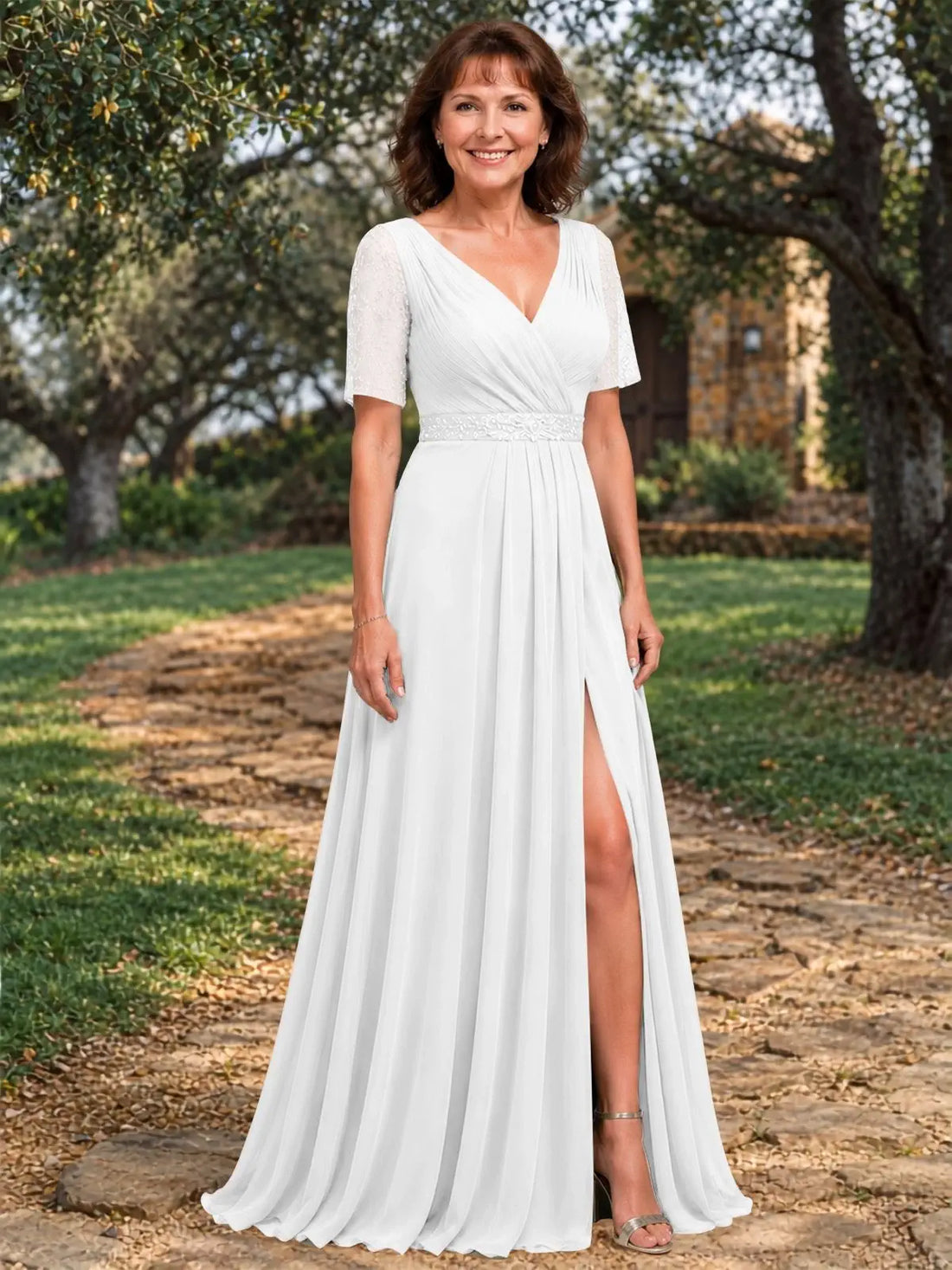 Surplice Neckline Mother of the Bride Dress with Slit 