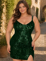Double Spaghetti Bodycon Mini Dress-Plus Size 