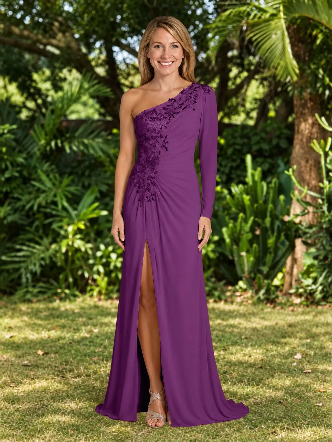 One-Shoulder Mother of the Bride Dress with Appliques
