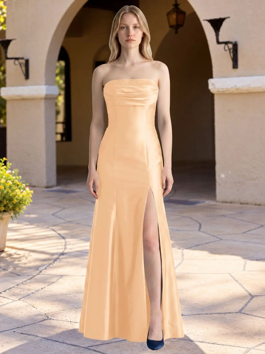 Strapless Ruched Bodice Prom Dress 
