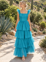 Ruffled Strap Tiered Tulle Bridesmaid Dress 
