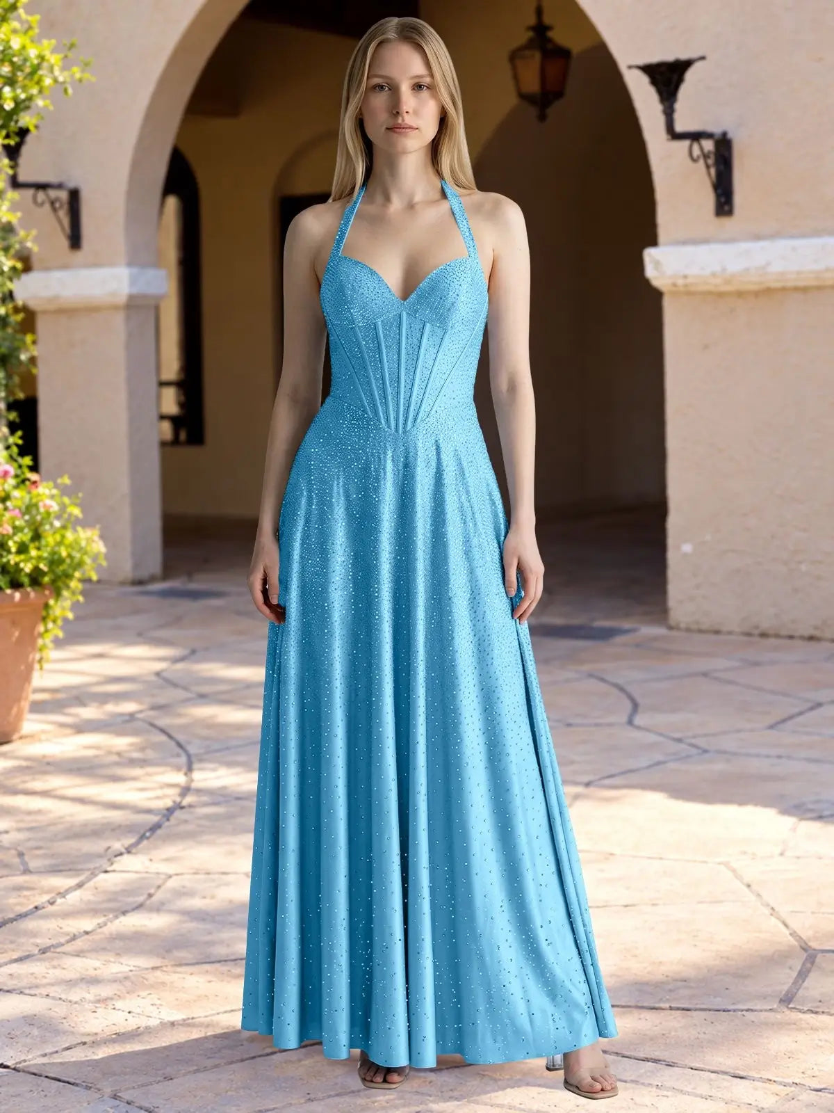 Halter Beaded Prom Dress 