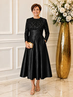 Sequined Boat Long Sleeves Dress 