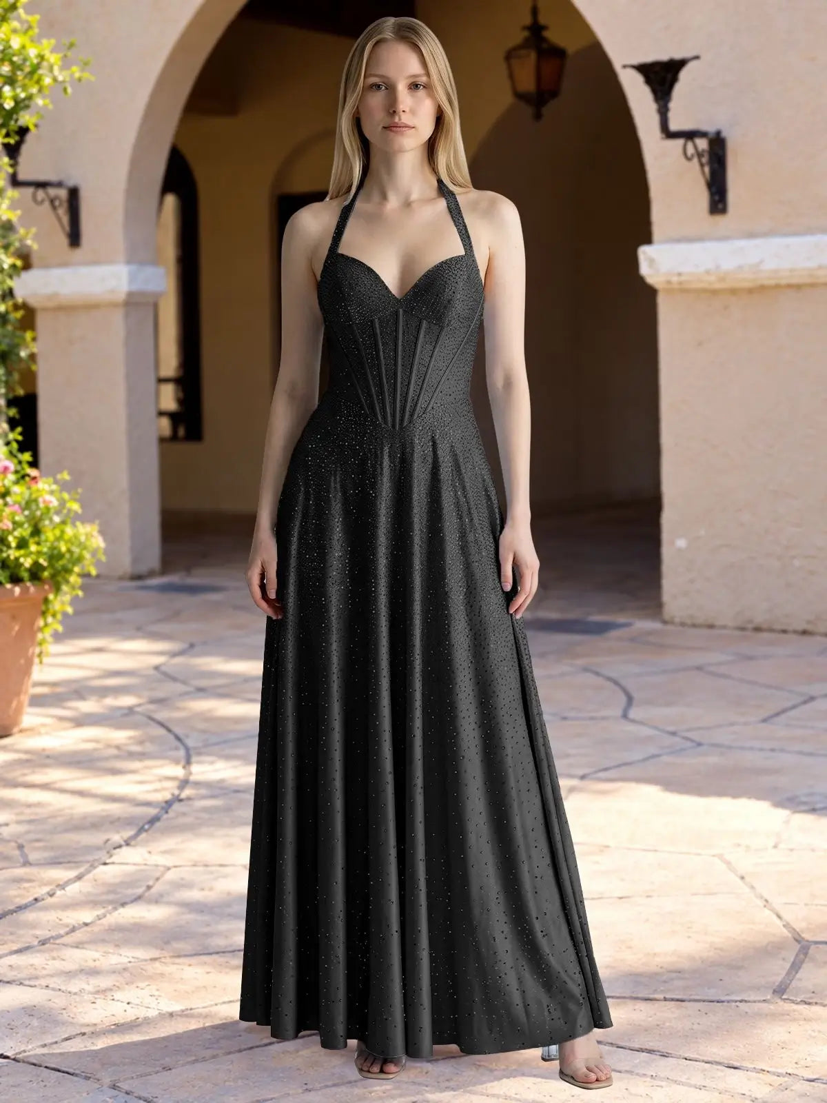 Halter Beaded Prom Dress 