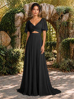 Cowl Neck Bridesmaid Dress with Cut-Out Detail