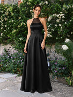 Satin Bridesmaid Dress with Illusion Halter Neck 