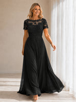 Illusion Applique Chiffon Dress 