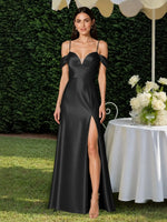 Silk-like Bridesmaid Dress with Cold Neckline 