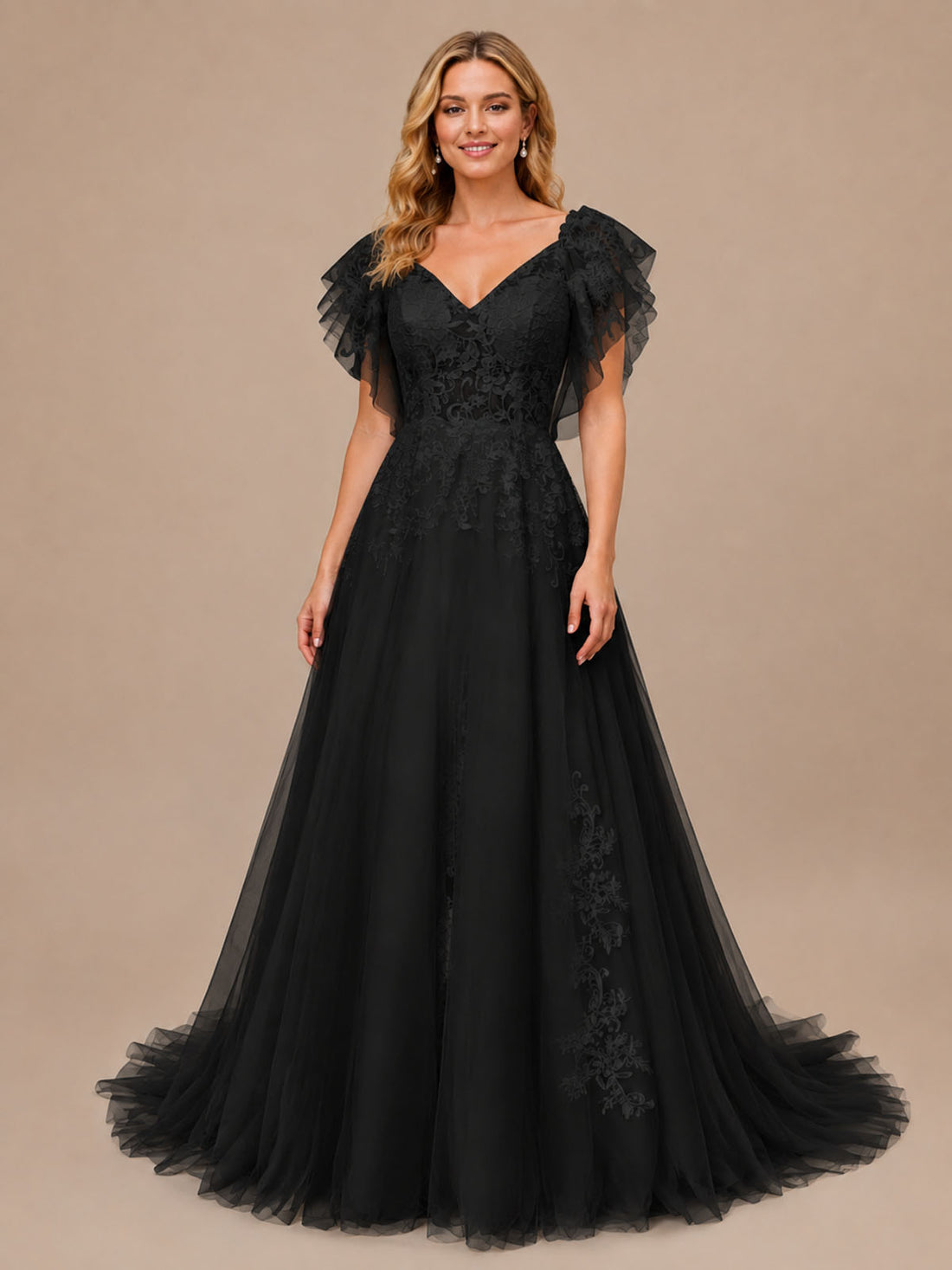 Illusion Tulle Applique Wedding Dress 