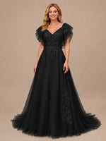 Illusion Tulle Applique Wedding Dress 