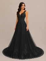 Wide Straps Applique Wedding Dress 